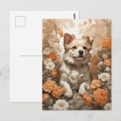 Leuke hond in bloemen briefkaart (Voorkant / Achterkant)