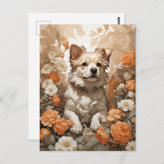 Leuke hond in bloemen briefkaart (Voorkant / Achterkant)