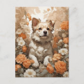 Leuke hond in bloemen briefkaart (Voorkant)