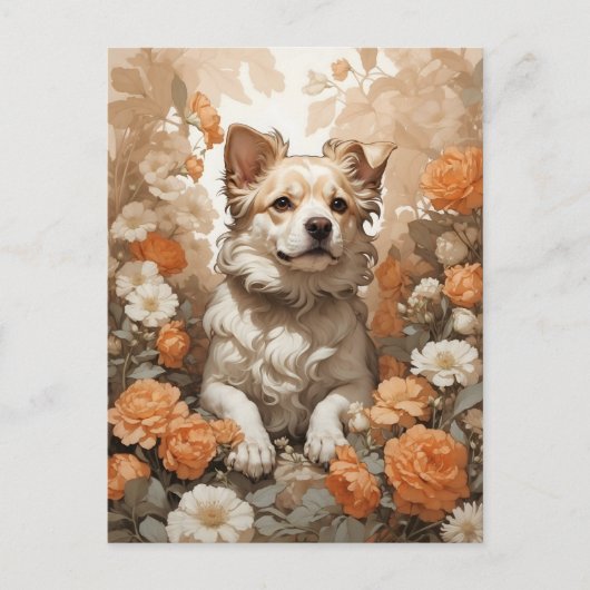 Leuke hond in bloemen briefkaart (Voorkant)