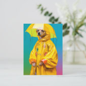 Leuke Hond in een Gele Regenjas Briefkaart (Staand voorkant)