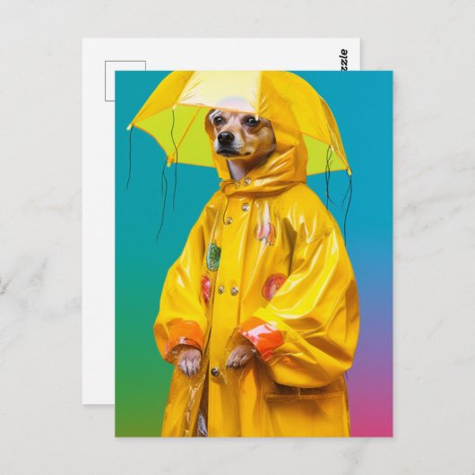Leuke Hond in een Gele Regenjas Briefkaart (Voorkant / Achterkant)