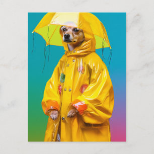 Leuke Hond in een Gele Regenjas Briefkaart