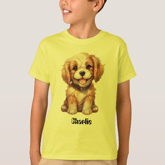 Leuke hond met bewerkbare naam t-shirt (Voorkant)