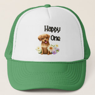 Leuke hond met bloemen trucker pet