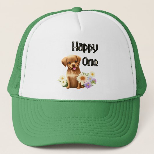 Leuke hond met bloemen trucker pet (Voorkant)