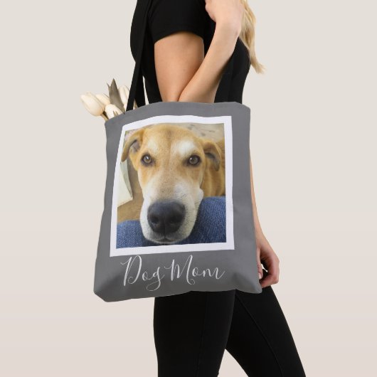 Leuke Hond Moeder Script Custom Foto Tote Bag (Dichtbij)