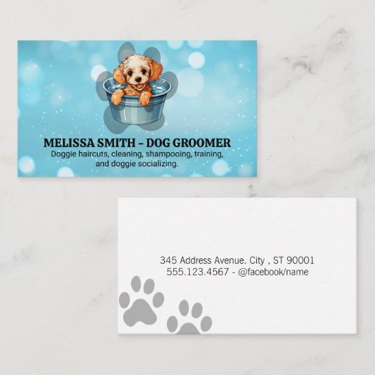 Leuke hond nemen bad | Groomer Visitekaartje (Voorkant / Achterkant)