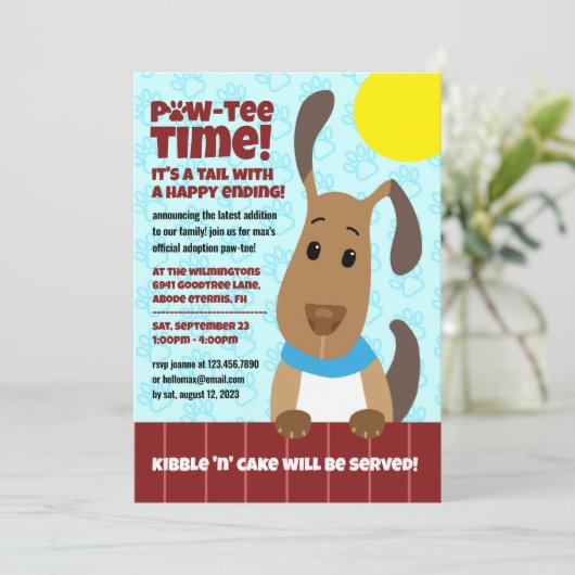 Leuke Hond op Hek Pet Adoptie Pawprints Paw-t-shir Kaart (Staand voorkant)