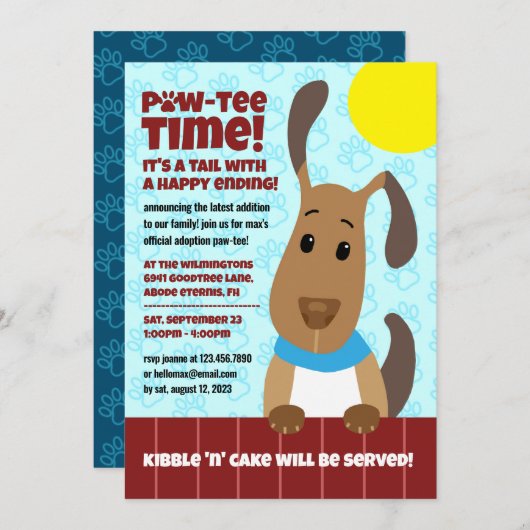 Leuke Hond op Hek Pet Adoptie Pawprints Paw-t-shir Kaart (Voorkant / Achterkant)