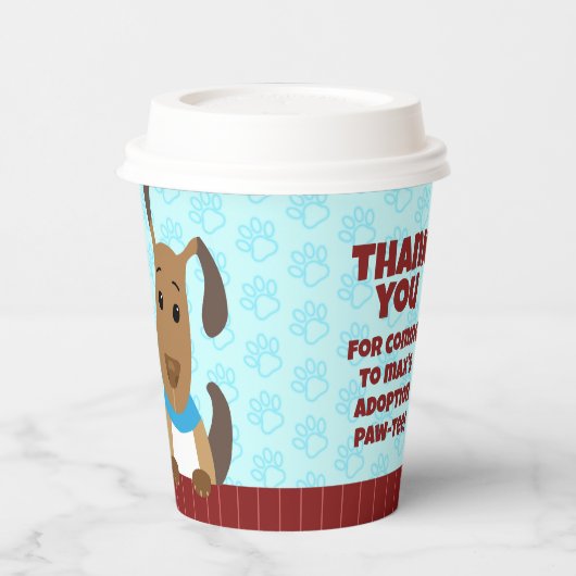 Leuke Hond op Omheining Huisdier Adoptie Pawprints Papieren Bekers (Links)