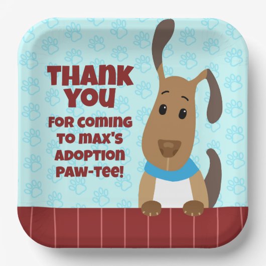 Leuke Hond op Omheining Huisdier Adoptie Pawprints Papieren Bordje (Voorkant)