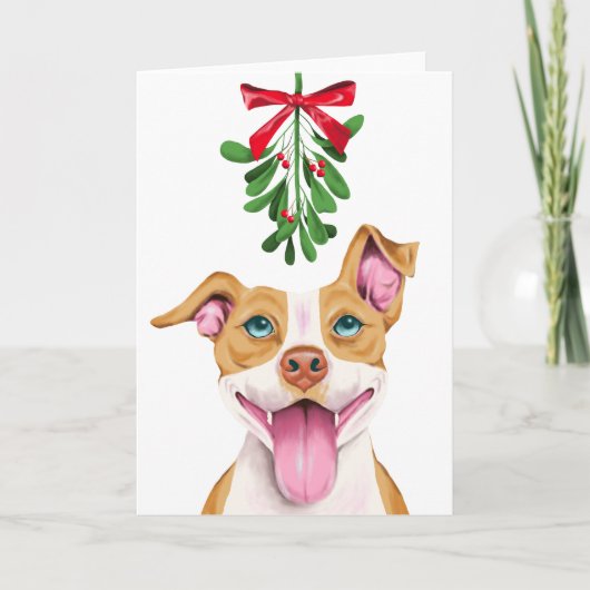 Leuke Hond Pitbull onder Kerstmis van de Maretak Feestdagen Kaart (Voorkant)