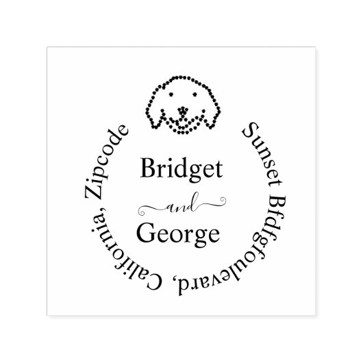 Leuke hond & ronde retour adres zwart  zelfinktende stempel (Design)