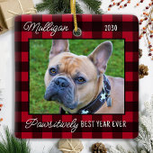 Leuke Hond Rood Plaid Kerstmis Custom Pet Foto Keramisch Ornament