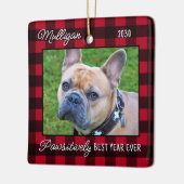 Leuke Hond Rood Plaid Kerstmis Custom Pet Foto Keramisch Ornament (Links)