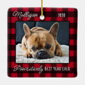 Leuke Hond Rood Plaid Kerstmis Custom Pet Foto Keramisch Ornament (Achterkant)