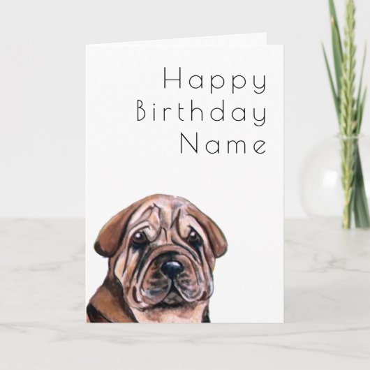 Leuke Hond Shar Pei Art Deco Verjaardag Kaart (Voorkant)