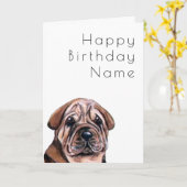 Leuke Hond Shar Pei Art Deco Verjaardag Kaart (Gele Bloem)