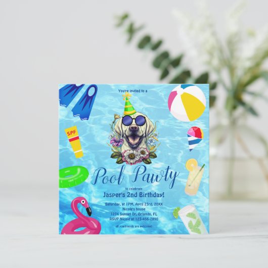 Leuke Hond Zwembad Party Verjaardag Kaart (Staand voorkant)