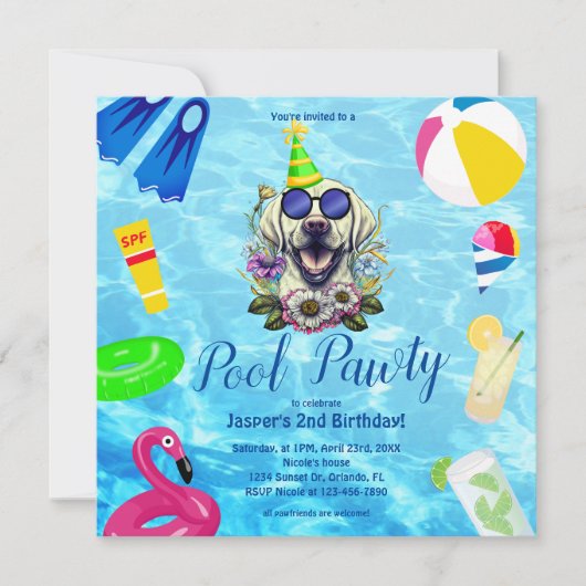 Leuke Hond Zwembad Party Verjaardag Kaart (Voorkant)