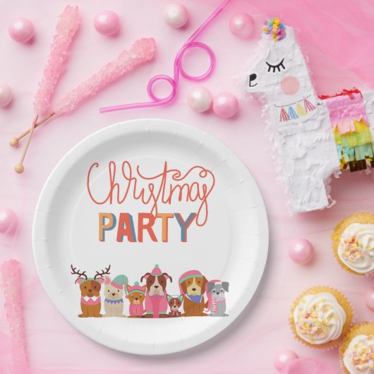 Leuke honden Kerstfeest Papieren Bordje (Feest)