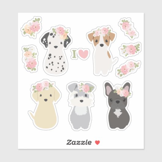 Leuke Honden met Bloemen Sticker Pack (Vel)