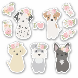 Leuke Honden met Bloemen Sticker Pack