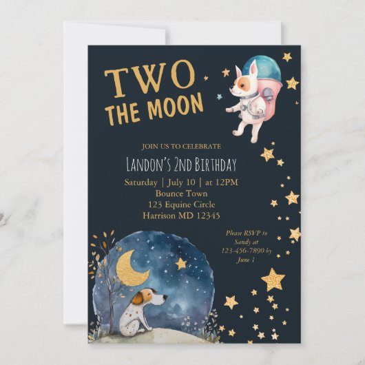 Leuke Honden op de Maan Jongens Tweede Verjaardag Kaart (Voorkant)