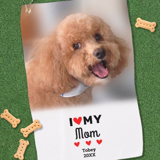 Leuke hondenfoto Ik hou van mijn hart Mijn moeder  Golfhanddoek