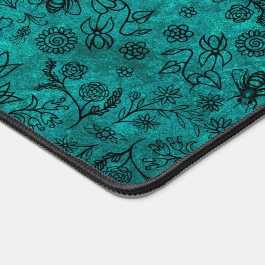 Leuke Honey Bee Bloemenprint Boho Trendy Blauw Bla Bureaumat (Hoek)
