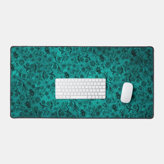 Leuke Honey Bee Bloemenprint Boho Trendy Blauw Bla Bureaumat (Keyboard & Muis)
