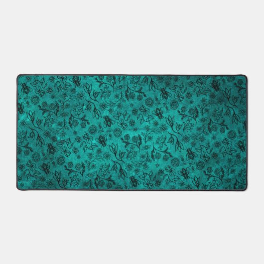 Leuke Honey Bee Bloemenprint Boho Trendy Blauw Bla Bureaumat (Voorkant)