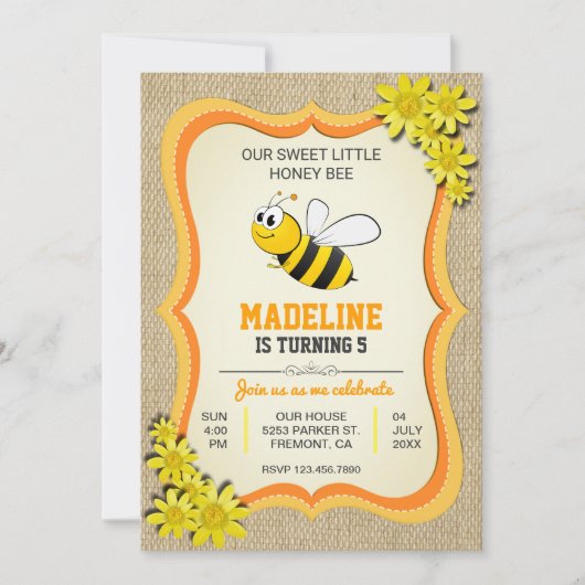 Leuke Honey Bee Kids Verjaardagsfeestuitnodiging Kaart (Voorkant)