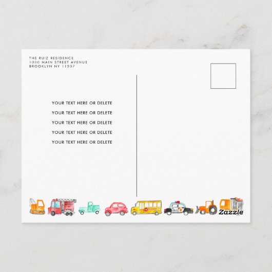 Leuke Honk Piep Vroom Vervoer Kinderen Verjaardag Briefkaart (Achterkant)
