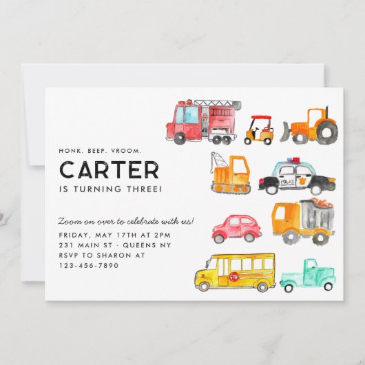 Leuke Honk Piep Vroom Vervoer Kinderen Verjaardag Kaart (Voorkant)