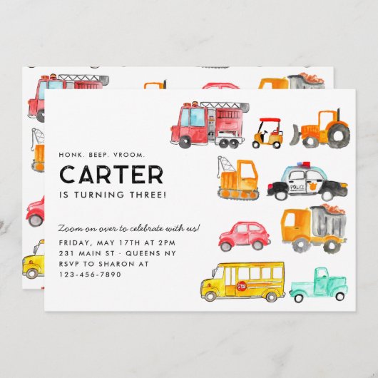 Leuke Honk Piep Vroom Vervoer Kinderen Verjaardag Kaart (Voorkant / Achterkant)