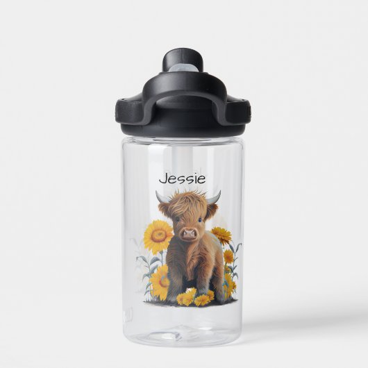 Leuke Hoogland Koe Bloemgeel Zonnebloemen Naam Waterfles (Achterkant)