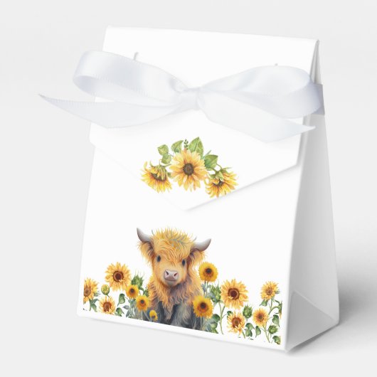 Leuke Hoogland Koe Kalf Zonnebloemen Baby shower Bedankdoosjes (Voorkant Zijde)