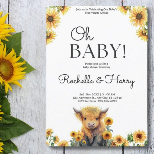 Leuke Hoogland Koe Kalf Zonnebloemen Baby shower Kaart