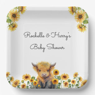 Leuke Hoogland Koe Kalf Zonnebloemen Baby shower Papieren Bordje