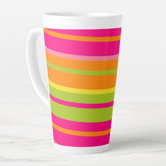 Leuke Hot Pink, Green, Oranje en Yellow Stripes Latte Mok (Linkerhoek)