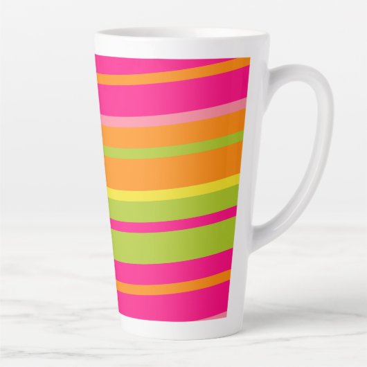 Leuke Hot Pink, Green, Oranje en Yellow Stripes Latte Mok (Rechts)