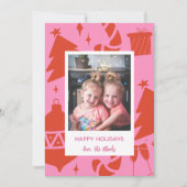 Leuke Hot Pink Kerstvakantie Fotokaart Feestdagenkaart (Voorkant)