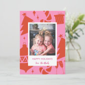 Leuke Hot Pink Kerstvakantie Fotokaart Feestdagenkaart (Staand voorkant)