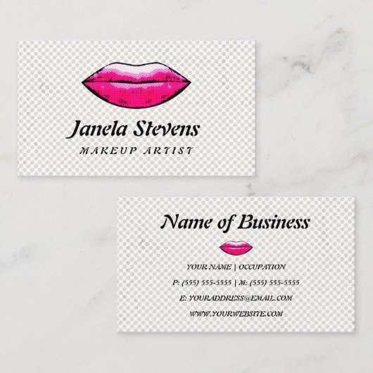 Leuke Hot Pink Lips Retro Grunge Make-up Artiest Visitekaartje (Voorkant / Achterkant)