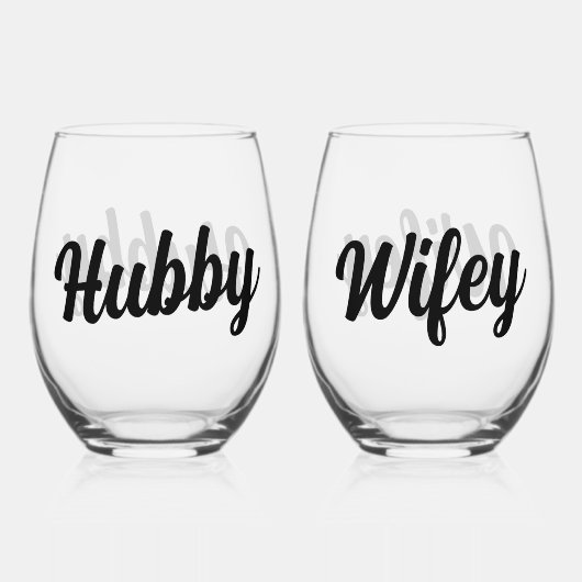 Leuke Hubby + Wifey Script Bruiloft Passen getrouw Wijnglas Zonder Voet (Achterkant)