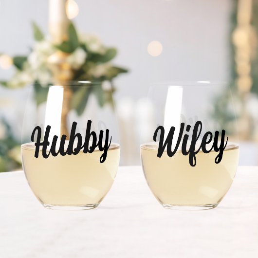 Leuke Hubby + Wifey Script Bruiloft Passen getrouw Wijnglas Zonder Voet (Insitu (Huwelijk))