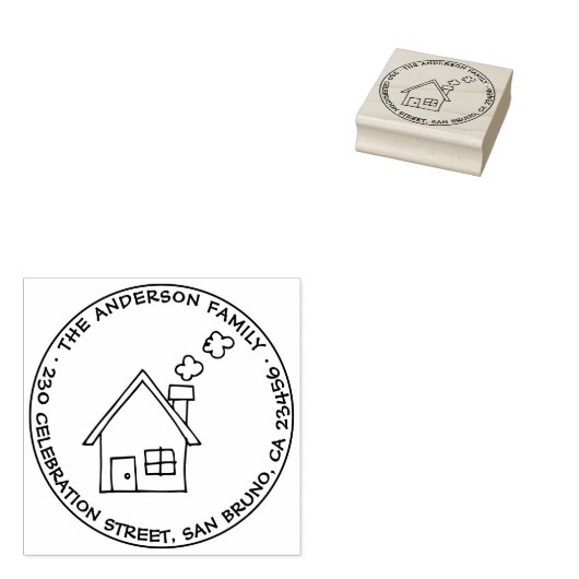 Leuke huis tekening familienaam & retour adres rubberstempel (Gestempeld)