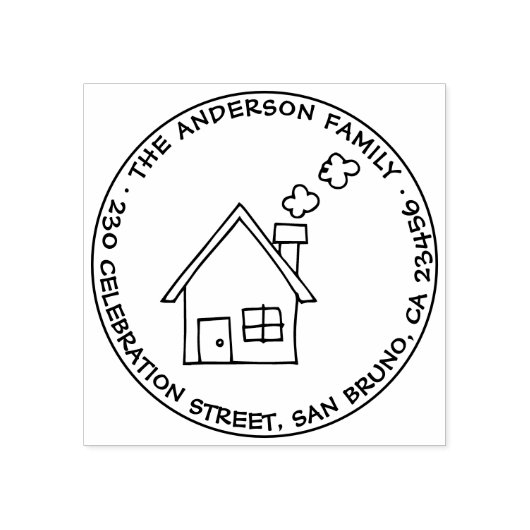 Leuke huis tekening familienaam & retour adres rubberstempel (Afrduk)